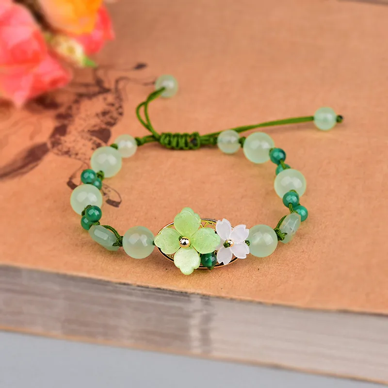Bracelet Beaded Men - Grüne Jade Blume Armband Amulett Amulette