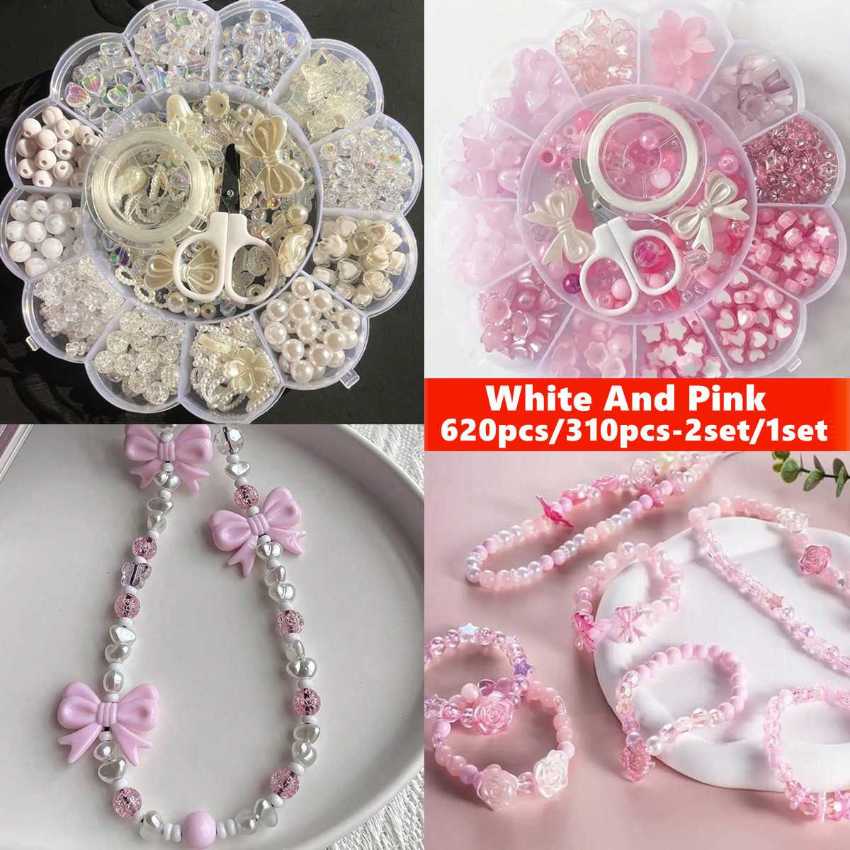 Bracelet Beaded Men - 2er-Set/1er-Set 13 Gitter Acryl-Blumenperlen in Box,